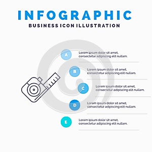 Measure, Measuring, Tape, Tool Line icon with 5 steps presentation infographics Background