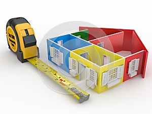 Measure tape and abstract three-dimensional house