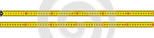 Measure tape with cm. Yellow ruler with scale metric. Tapeline with millimeter, centimeter and meter. Metal long measure tape with photo
