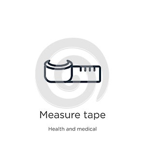 Measure tape icon. Thin linear measure tape outline icon isolated on white background from health collection. Line vector measure