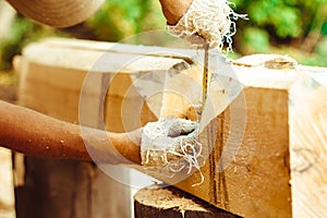 Measure tape on a log