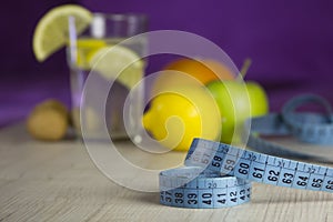 Measure tape and products for diet - weight loss program