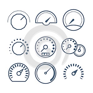 Measure tools, speedometer, and volume control vector collection