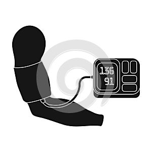 Measurement of blood pressure with a tonometer. Medicine single icon in black style vector symbol stock illustration web