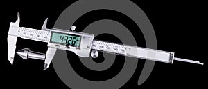 Measurement of conical steel part of machine by digital caliper