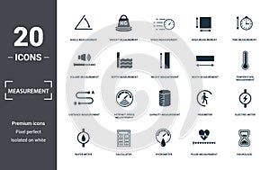 Measurement icons set collection. Includes simple elements such as Angle Measurement, Weight, Speed, Area Measurement, Time