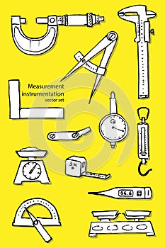 Measurement instrumentation hand-drawn vector set