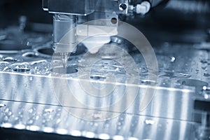 The measurement probe attach on the wire-EDM machine.