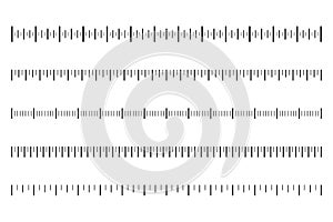 Measurement scale with black marks. Ruler scale for distance and weight, temperature and speed. Calibration scale