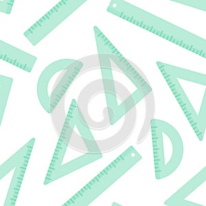 Measurement tool seamless pattern: ruler, set squares and protractor. Back to school. Vector illustration, flat design