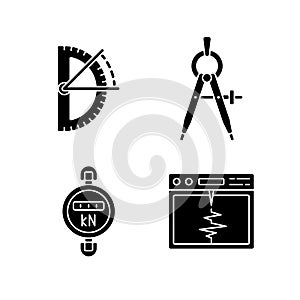 Measurement tools black glyph icons set on white space