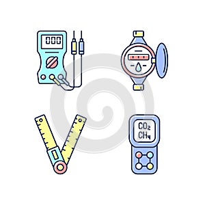 Measurement tools RGB color icons set