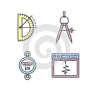 Measurement tools RGB color icons set