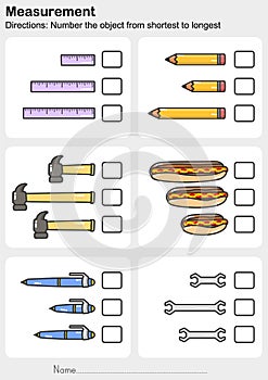 Measurement worksheet - Number the object from shortest to longest