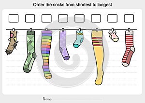 Measurement worksheet - Order the socks from shortest to longest.