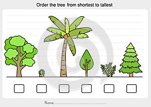 Measurement worksheet - Order the tree from shortest to tallest. photo