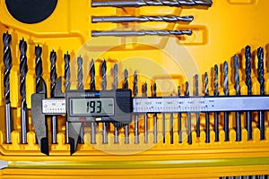 Measuring with a caliper. Electronic digital vernier caliper details and close-up
