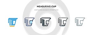Measuring cup icon in different style vector illustration. two colored and black measuring cup vector icons designed in filled,