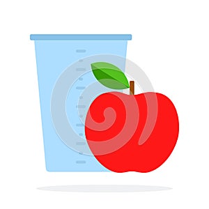 Measuring cup and red apple vector flat isolated