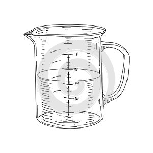Measuring cup, retro hand drawn vector illustration.