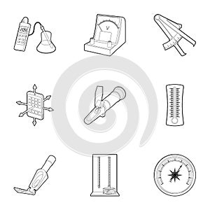 Measuring device icons set, outline style