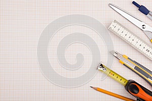 Measuring instruments and scissors.