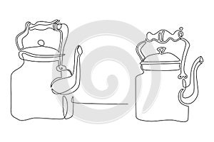 Measuring jug with graduations for measuring weight and volume. Continuous line drawing. Vector illustration