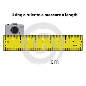 Measuring length in centimeters camera dropper and calculator with the ruler.