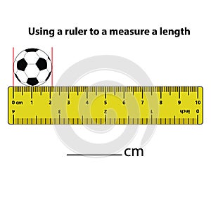 Measuring length in centimeters football dropper and calculator with the ruler.