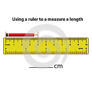 Measuring length in centimeters Pencil dropper and calculator with the ruler.
