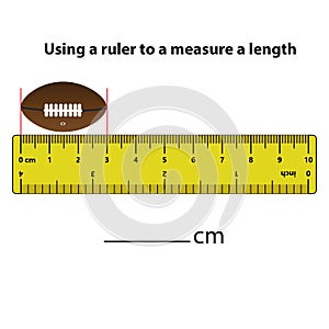 Measuring length in centimeters rugby ball dropper and calculator with the ruler.