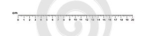 Measuring length markings in centimeters of ruler on white background. Illustration