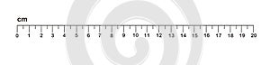 Measuring length markings in centimeters of ruler on white background. Illustration