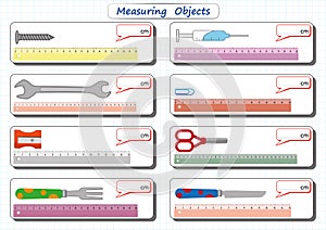 Measuring Length of the Objects with Ruler, worksheet for children, practice sheets, mathematics activities photo