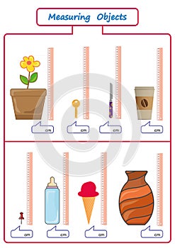 Measuring Length of the Objects with Ruler, worksheet for children, practice sheets, mathematics activities