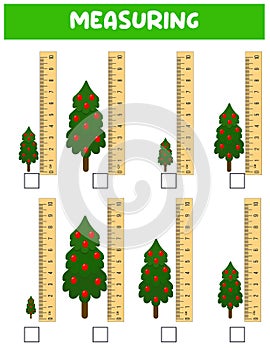 Measuring length with ruler. Education developing worksheet. Game for kids.Vector illustration. practice sheets