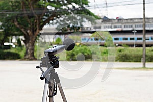 Measuring the noise on the road with a sound level meter.