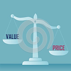 Measuring price and value balance on scale cartoon vector illustration