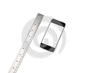 A measuring ruler phone isolated on a white background - Concept