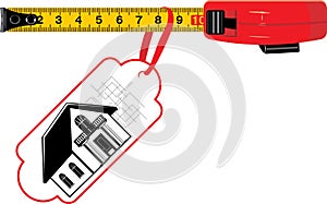 Measuring ruler with tag. Cottage for sale