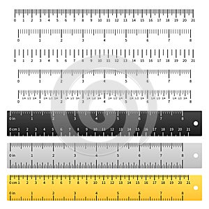 Measuring rulers. School ruler, metric scale measure inches measurement centimeter, precision tools length markup