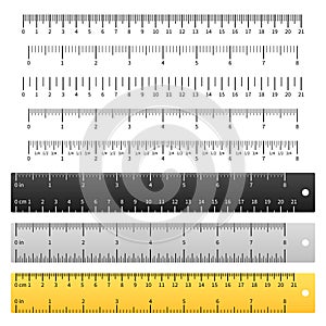 Measuring rulers. School ruler, metric scale measure inches measurement centimeter, precision tools length markup photo