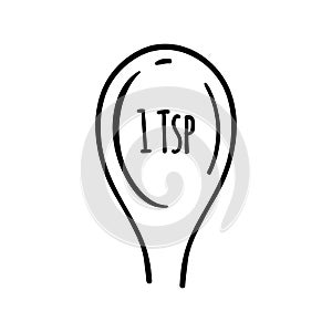 Measuring spoon - outline vector icon. Hand drawn teaspoon. Tablespoon isolated on white