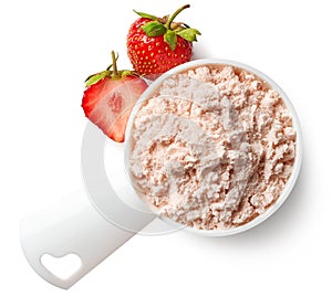 Measuring spoon of strawberry protein powder