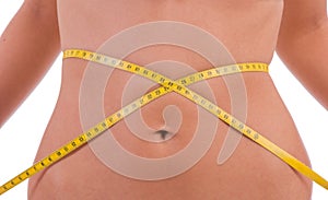 Measuring tape around woman's waist