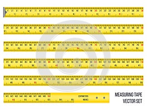 Measuring tape in centimeters and inches vector set