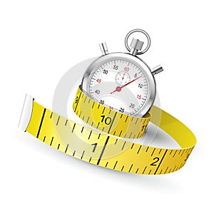 Measuring tape entwine stopwatch - diet and fitness concept