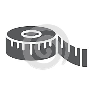 Measuring tape glyph icon, measurement and meter, ruler sign, vector graphics, a solid pattern on a white background.