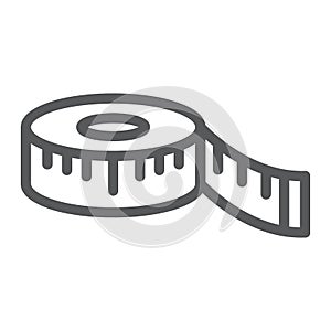 Measuring tape line icon, measurement and meter, ruler sign, vector graphics, a linear pattern on a white background.