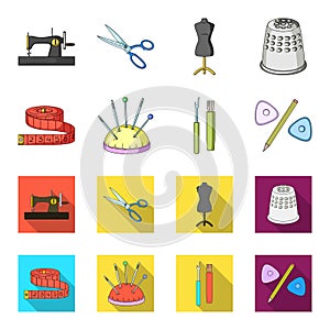 Measuring tape, needles, crayons and pencil.Sewing or tailoring tools set collection icons in cartoon,flat style vector
